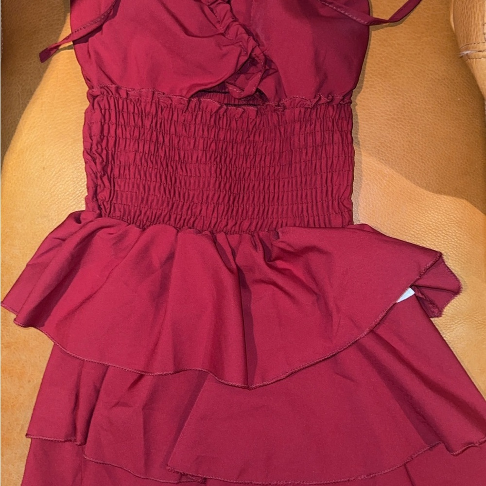 Elegant Burgundy Ruffled Dress